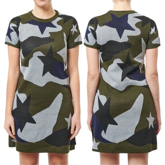 John + Jenn Knit Star Camo Sweater Small Dress Navy Green Gray - Picture 1 of 10